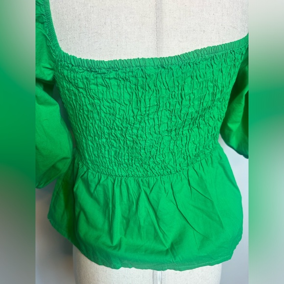 NWT sz M Sim & Sam emerald green ruched puff bubble sleeve top blouse - Picture 4 of 9